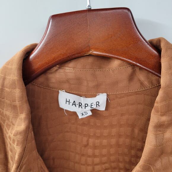 Harper Tiered Shirt Dress Womens XS Brown Embossed Animal Print Button Down Maxi - Picture 2 of 16